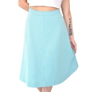 70s Vintage Midi Skirt‎ Blue and Green Check High Rise Waist Size 26
